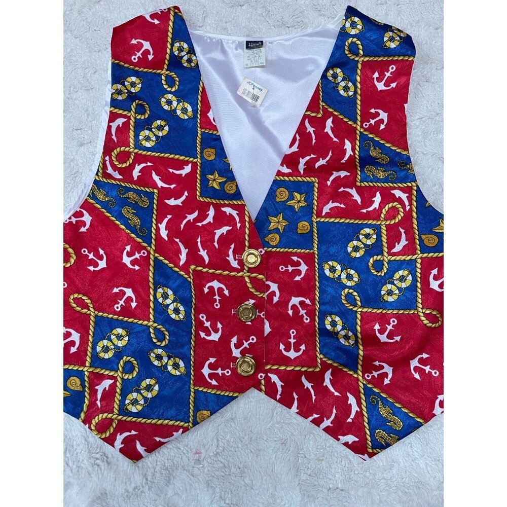 Vintage Honey Collection Vest Womens V-Neck Waistcoat Printed One Size Red New